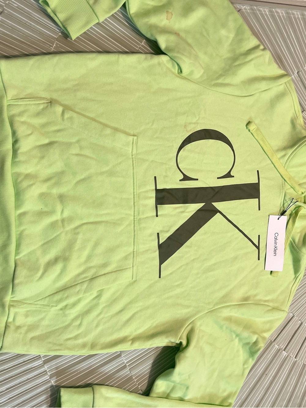 Calvin Klein Lime Green Hoodie with Large CK Logo